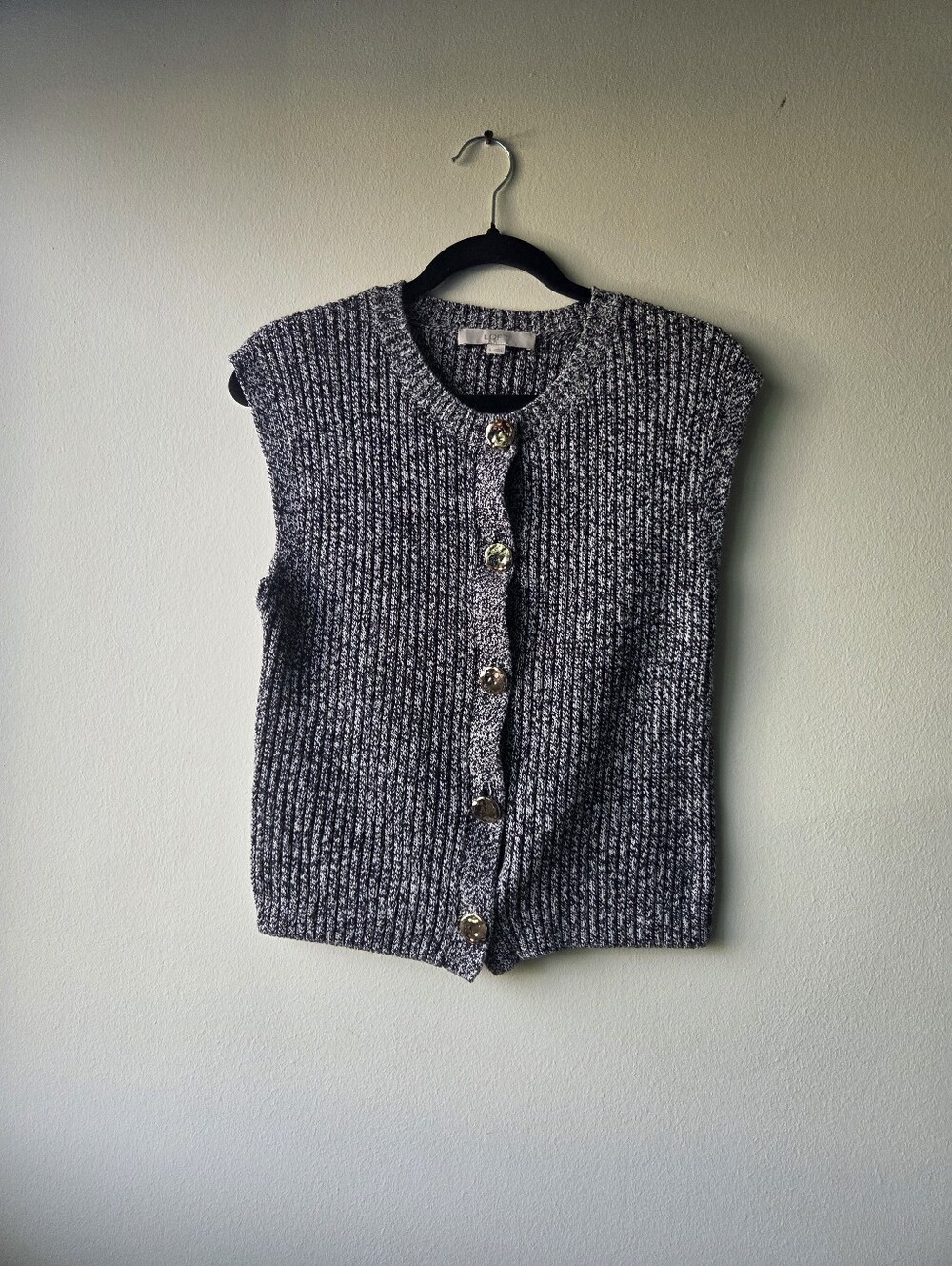 Loft Classic Black & White Ribbed Knit Button-Front Sweater Vest Size S